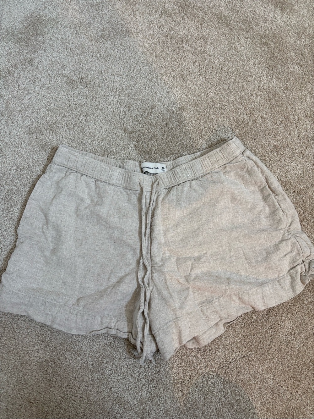 Abercrombie & Fitch Natural Linen-Blend Drawstring Shorts